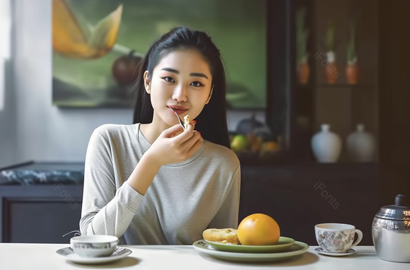 年轻女子吃早餐休闲生活摄影,高清,摄影图,摄影图片,图片大全,摄影图免费下载